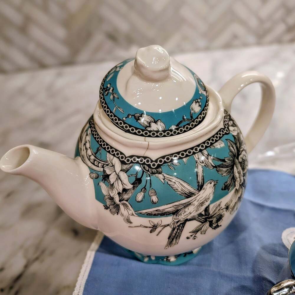 222 Fifth Adelaide Turquoise Porcelain Teapot with Lid